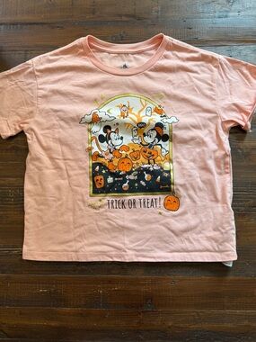Disney Pink Halloween Mickey & Minnie Trick or Treat Tee Sz 9/10